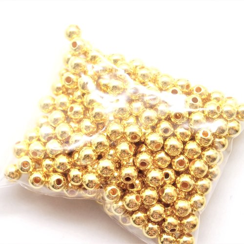 Perles rondes acryliques dorées  (4 à 12mm)