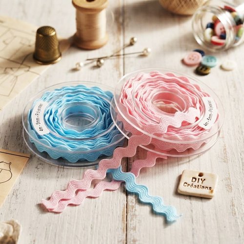 Ruban zig zag 5mm rose ou bleu en coupon de 4 mètres