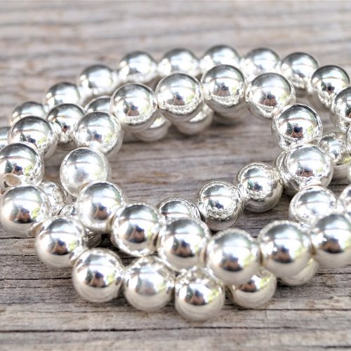 Perles rondes hématite argenté brillant, diamètre 8 mm