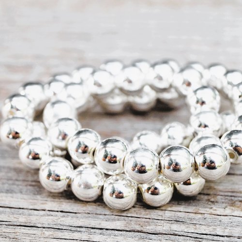 Perles rondes hématite argenté brillant, diamètre 8 mm