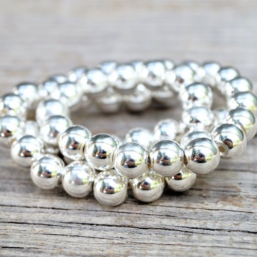 Perles hématite 6 mm rondes argenté brillant