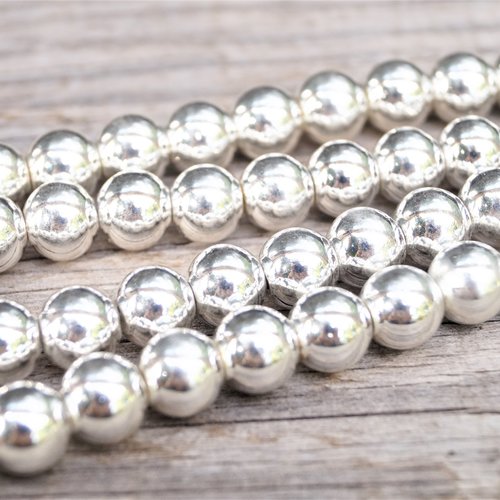 Perles rondes hématite couleur argenté brillant diamètre 4 mm