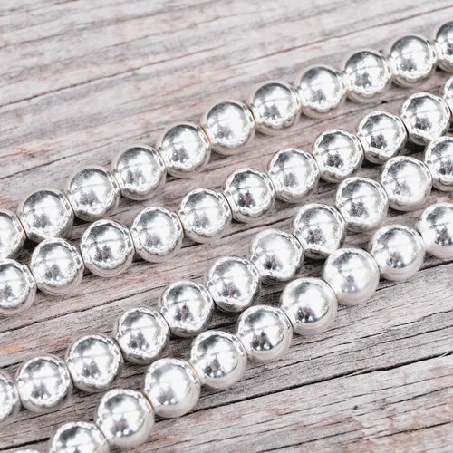 Perles rondes hématite couleur argenté brillant diamètre 4 mm