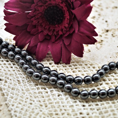 Perles hématite 6 mm rondes noires