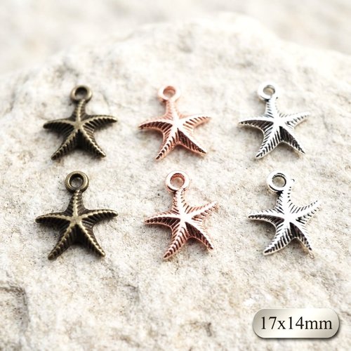 Lot de 10 brelqoues étoile de mer en métal 17x14mm
