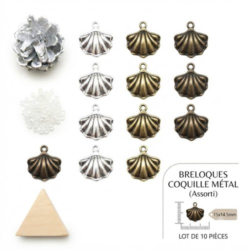 Lot de 10 breloques coquilles en métal 15*14,5 mm