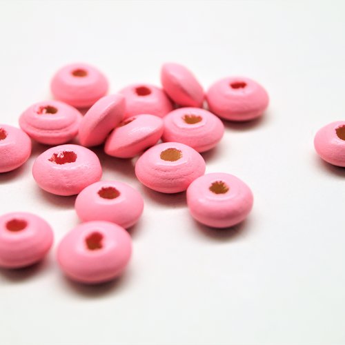 50 perles rondes roses en bois 10*5 mm