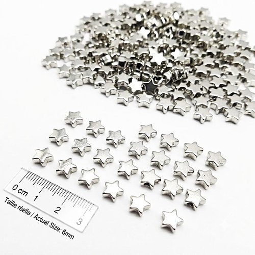 Lot de 20 perles étoiles en métal argenté 6*6 mm