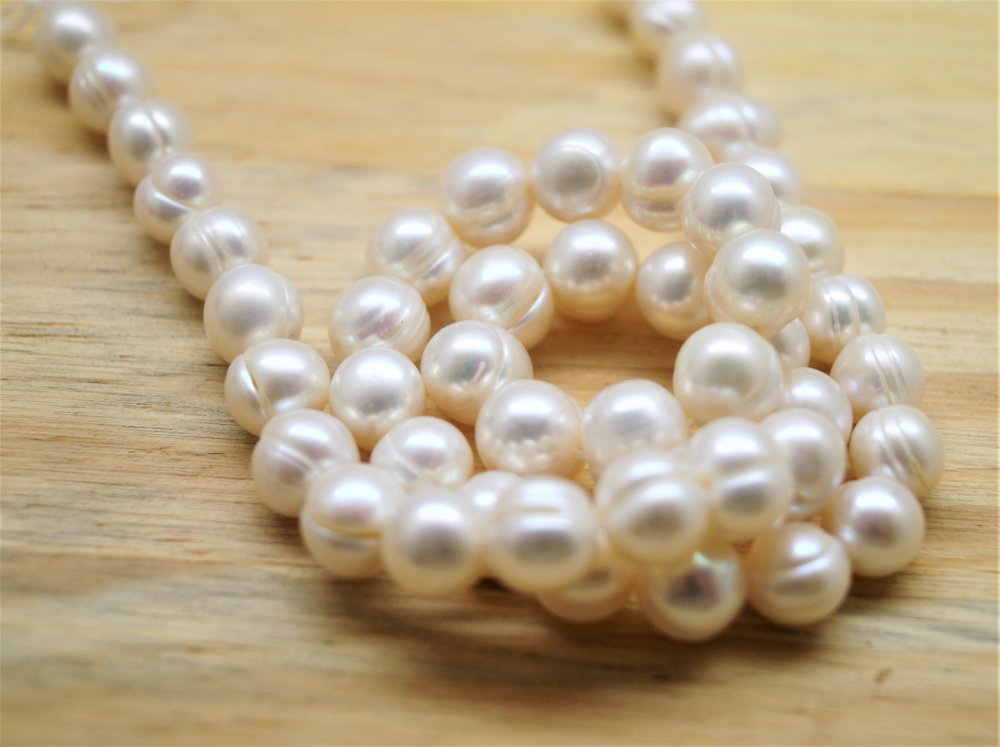 Collier double fil, rang de perles - Perle eau douce blanche - 7/7.5mm