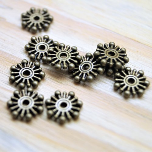25 perles intercalaires flocons bronze 9 mm