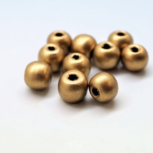 20 perles rondes en bois dorées 10-9 mm