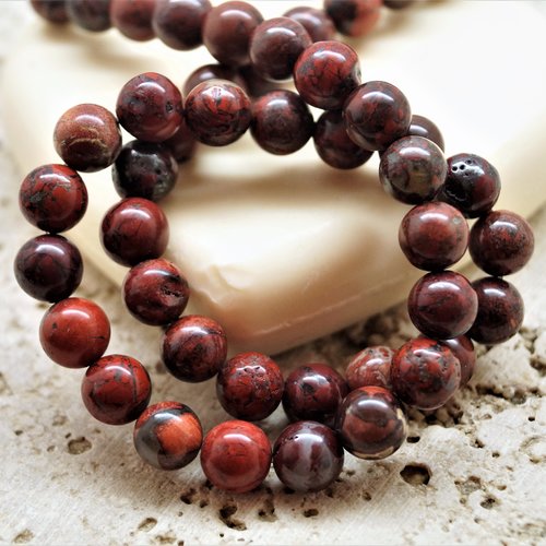 Perles jaspe rouge bréchique 8 mm