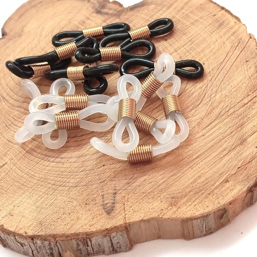 Embouts de lunettes en silicone caoutchouc noir et blanc par 10