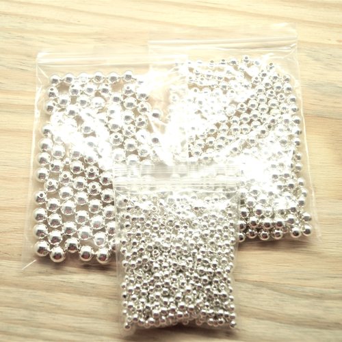 Perles rondes acryliques argentées (4 à 12mm)