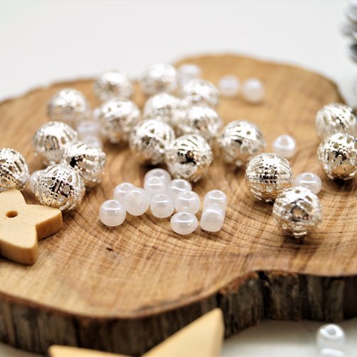 Perles 8 mm argentées en filigrane