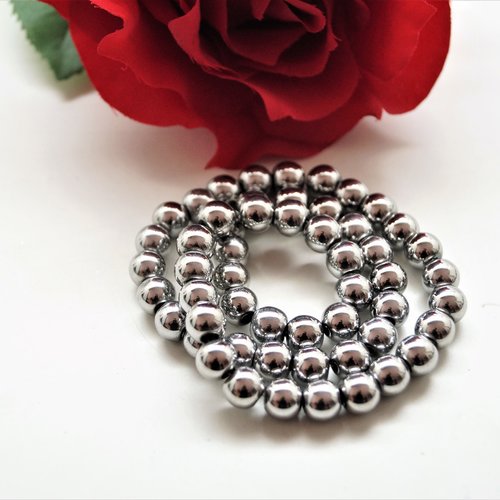 Perles hématite rondes argenté mat 10 mm