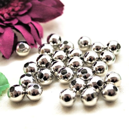 Lot de 50 perles argent mat 8mm - gros trou 2.5mm