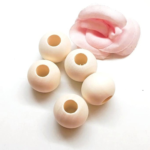 Perles en bois 25 mm gros trou 8-10 mm par 5