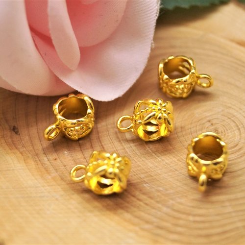 Bélières fleurs dorées en métal avec anneaux 12*6 mm