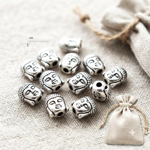 Lot de 10 perles têtes de bouddha argentées 7x5mm