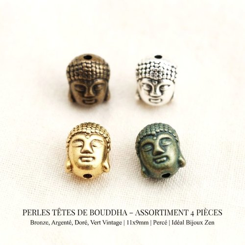Lot de 4 perles têtes de bouddha 11*9 mm