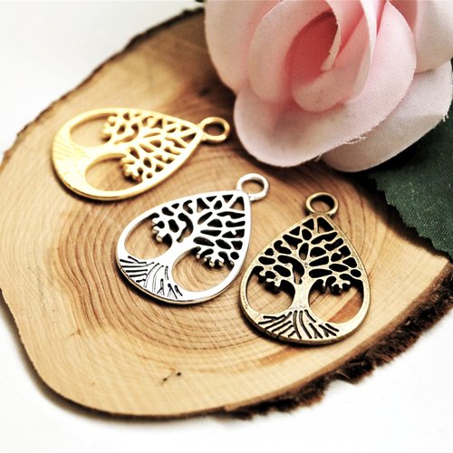 Pendentifs arbre de vie métal 32*20 mm par 4