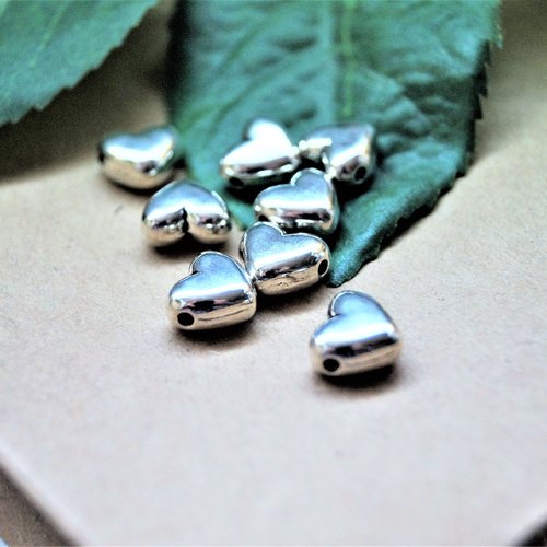 Perles cœurs en métal argenté 10*9 mm