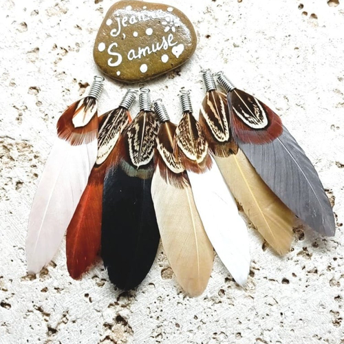 Pendentifs plumes d'oie et embouts argentés 70 mm par 2