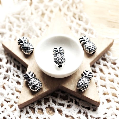 Lot de 20 perles ananas en métal argent vieilli 10*6 mm