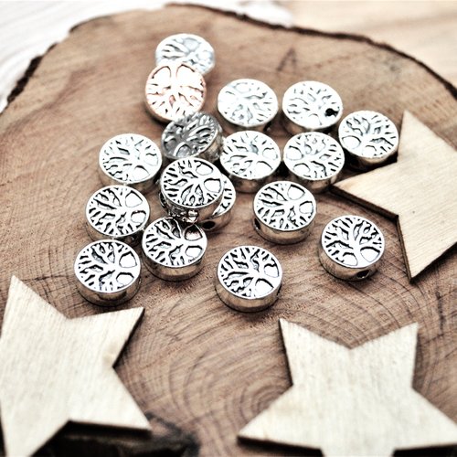 Lot de 10 perles rondes arbre de vie 9mm