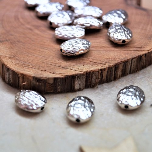 Perles ovales en métal argent brillant 13*11 mm