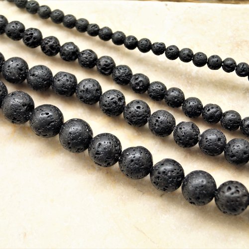 Perles pierre de lave noire 12 mm