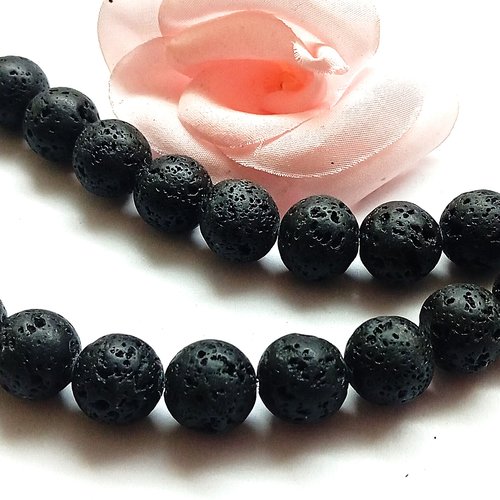 Perles pierre de lave noire 12 mm