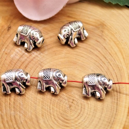 Perles éléphants en métal argent vieilli 11*9 mm