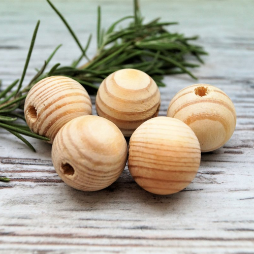 Perles rondes bois naturel rayé 20 mm