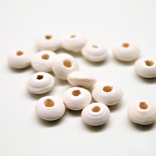 50 perles rondes blanches en bois 10*5 mm