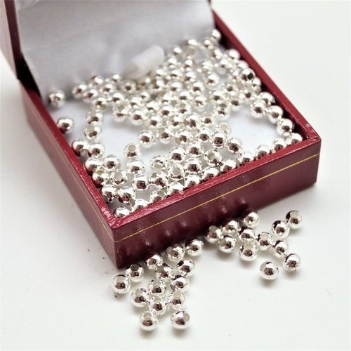 100 perles rondes argentées 3 mm
