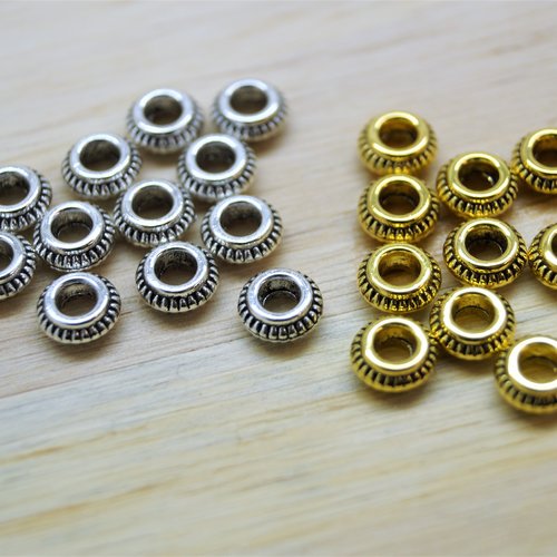 10 perles intercalaires rondes plates en métal 7*3 mm