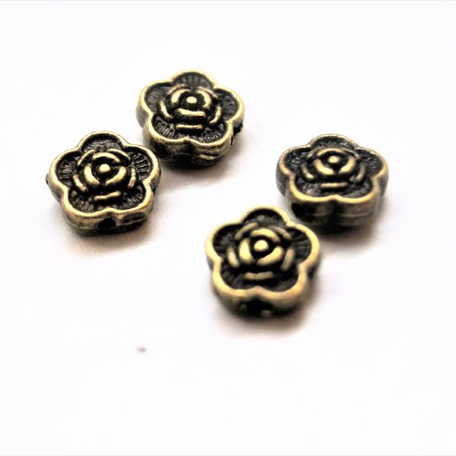 Perles fleur en métal bronze 7 mm