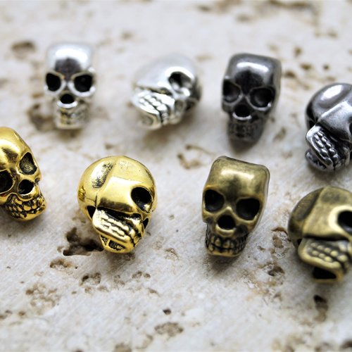 4 perles têtes de mort métal 3d 12*8 mm