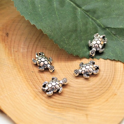 Perles tortues en métal argenté 13*9 mm