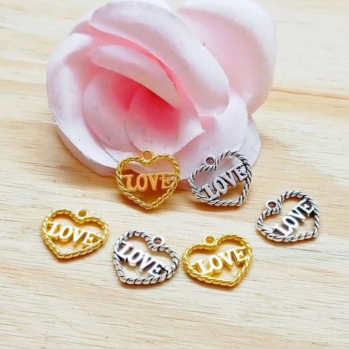 Pendentifs amour en métal 15*14 mm par 10