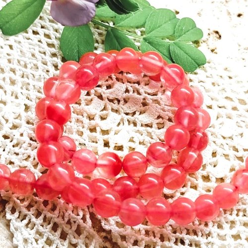 Perles en verre quartz cerise 6 mm