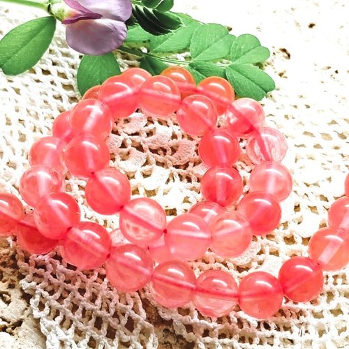 Perles en verre quartz cerise 8 mm