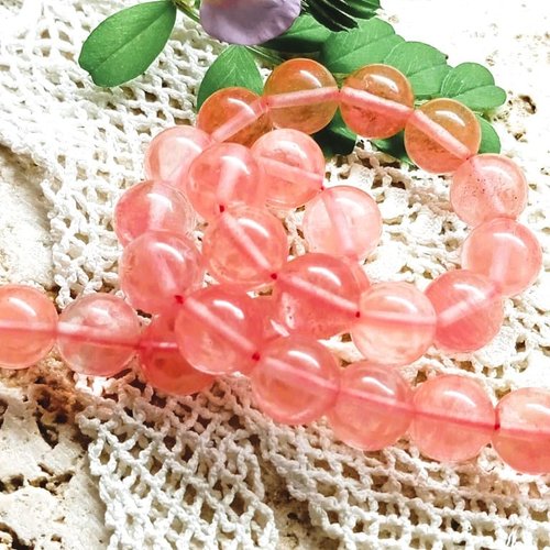 Perles en verre quartz cerise 10 mm