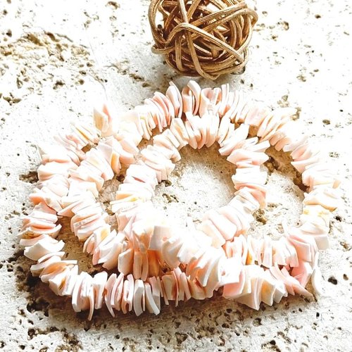 Perles coquillage rose en coupe heishi 6 à 10 mm