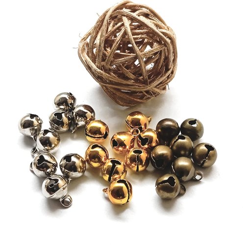 Grelots mini bronze, doré et argenté en 8 mm par 10