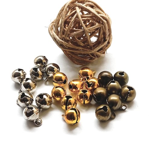 Mini grelots bronze, doré et argenté 10 mm par 10