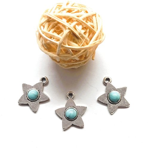 Breloques étoile argentée et  howlite bleue 17mm par 2