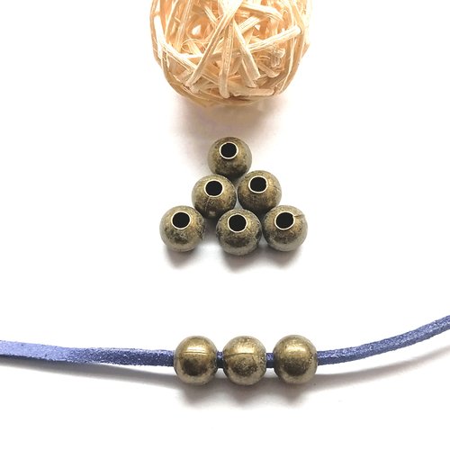 25 perles rondes bronze 8mm trou large 3,1mm
